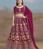 Delightful Pink Sequins, Zari, Dori and Multi Color Thread Embroidered georgette wedding designer indian lehenga choli