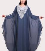 Designer Stitched Gray Georgette Kaftan Dress with White Handwork Dresses