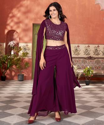 women blooming georgette sequence embroidery work Black kurta set 1