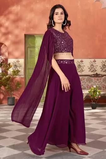 women blooming georgette sequence embroidery work Black kurta set