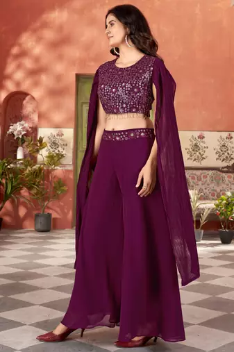 women blooming georgette sequence embroidery work Black kurta set