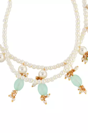 Set of 2 gold-plated pearls anklets