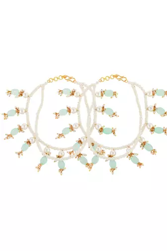 Set of 2 gold-plated pearls anklets