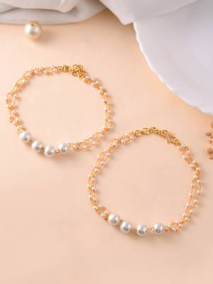 Set of 2 gold-plated pearls anklets 2