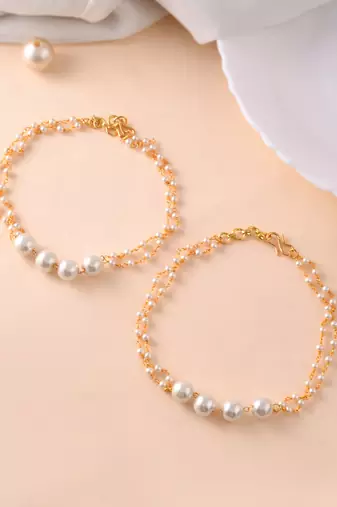 Set of 2 gold-plated pearls anklets