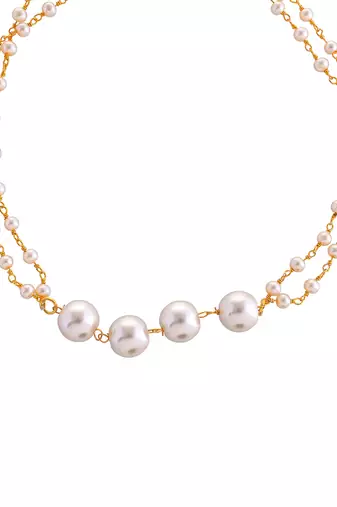 Set of 2 gold-plated pearls anklets
