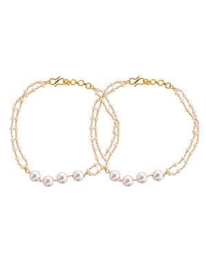 Set of 2 gold-plated pearls anklets 4