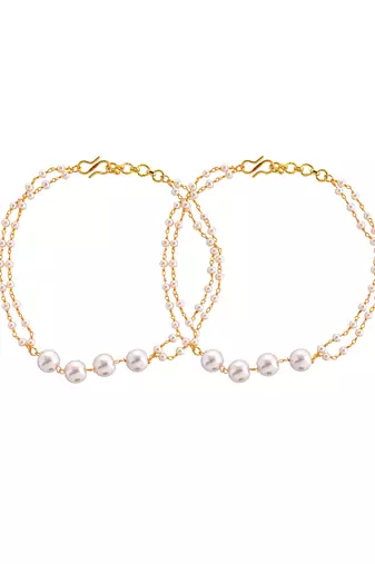 Set of 2 gold-plated pearls anklets
