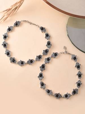 Silver-plated artificial stones and beads anklet 2