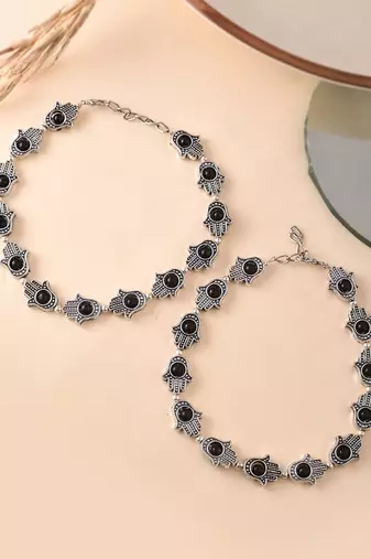 Silver-plated artificial stones and beads anklet