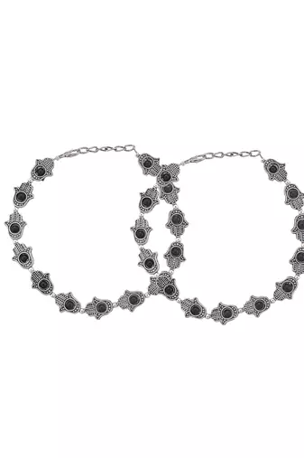 Silver-plated artificial stones and beads anklet