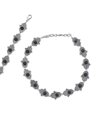Silver-plated artificial stones and beads anklet 4