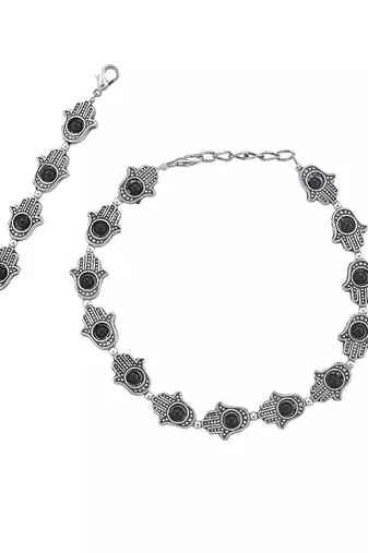Silver-plated artificial stones and beads anklet