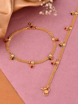 Gold-plated artificial beads enamelled anklets 2