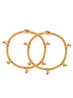 Gold-plated artificial beads enamelled anklets 3