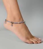 Blue silver-plated & beaded handcrafted celtic coin charm anklet