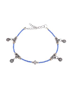 Blue silver-plated & beaded handcrafted celtic coin charm anklet 3