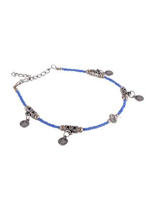 Blue silver-plated & beaded handcrafted celtic coin charm anklet 4