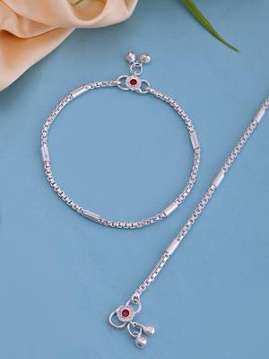 Silver-plated gemstone studded and delicate bell charm anklet 2