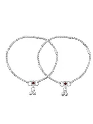 Silver-plated gemstone studded and delicate bell charm anklet 3