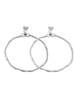 Silver-plated gemstone studded and delicate bell charm anklet 4