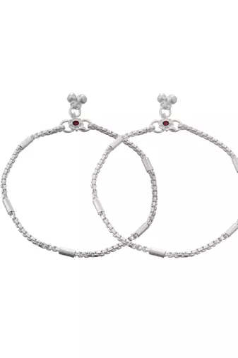 Silver-plated gemstone studded and delicate bell charm anklet