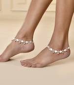 Silver-plated artificial beads beaded floral and coin charms anklet
