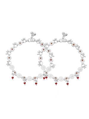 Silver-plated artificial beads beaded floral and coin charms anklet 2