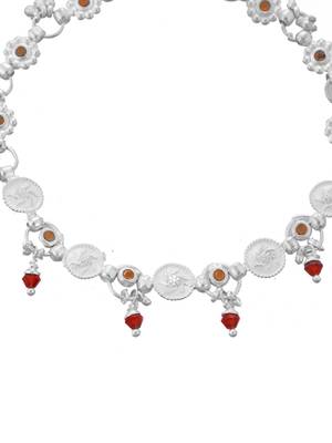 Silver-plated artificial beads beaded floral and coin charms anklet 3