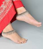 Set of 2 silver-plated oxidised beaded afghan anklets