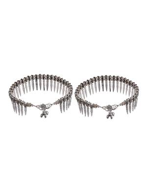 Set of 2 silver-plated oxidised beaded afghan anklets 4