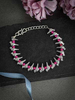 Women silver-plated pink beaded charm handcrafted anklet 2