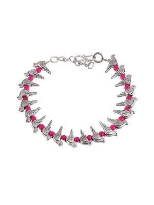 Women silver-plated pink beaded charm handcrafted anklet 3