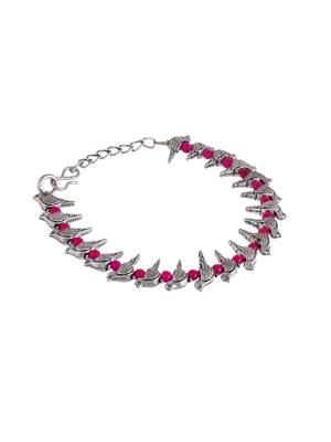 Women silver-plated pink beaded charm handcrafted anklet 4