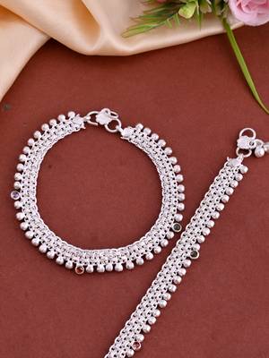 Silver-plated intricate bead detailing anklet 2