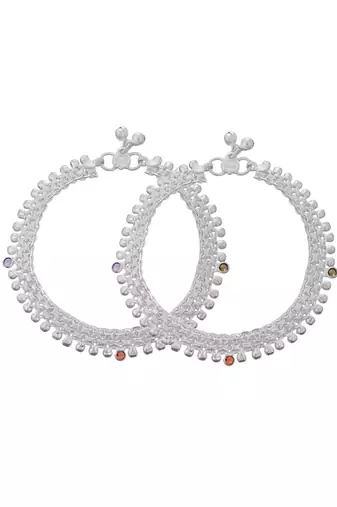 Silver-plated intricate bead detailing anklet