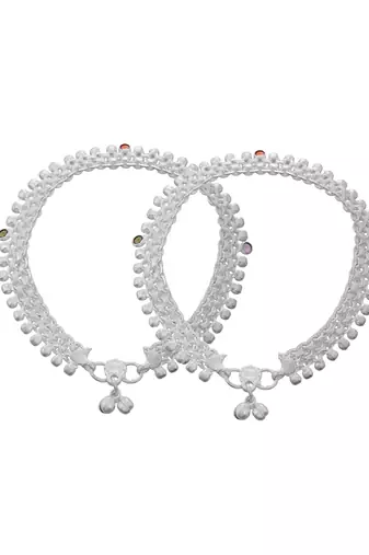 Silver-plated intricate bead detailing anklet
