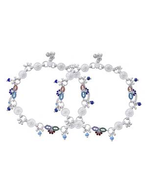 Silver-plated artificial beads beaded floral and coin charms anklet 3