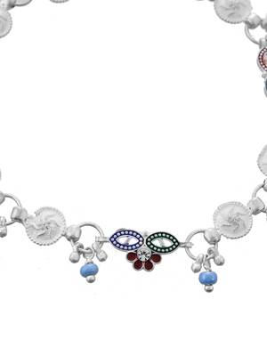 Silver-plated artificial beads beaded floral and coin charms anklet 4