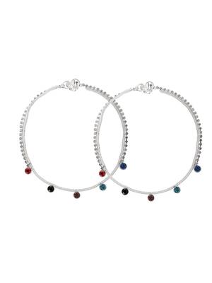 Set of 2 silver-plated stones studded anklets 3