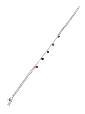 Set of 2 silver-plated stones studded anklets 4