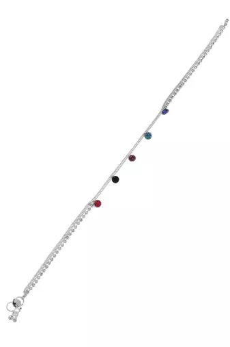 Set of 2 silver-plated stones studded anklets