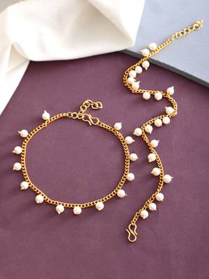 Set of 2 gold-plated & pearl anklet 2