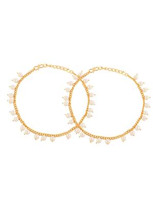 Set of 2 gold-plated & pearl anklet 3