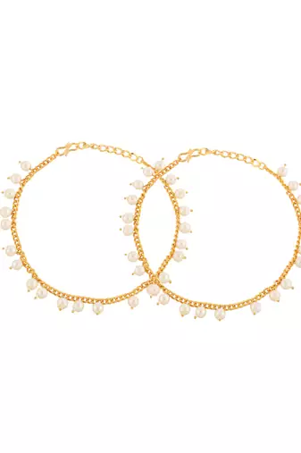 Set of 2 gold-plated & pearl anklet