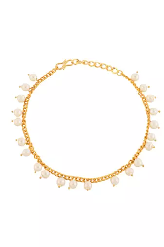 Set of 2 gold-plated & pearl anklet