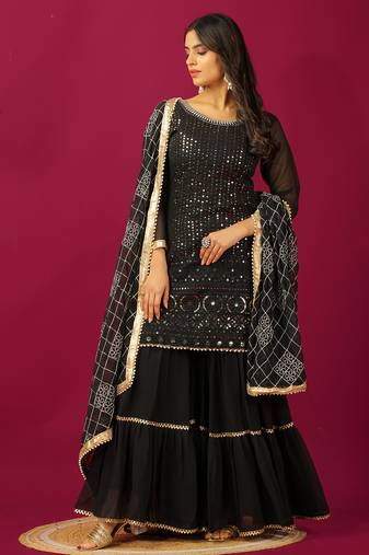 Black sequin embroidery georgette sharara set