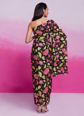 Tready black color chinon silk ready to wear printed co-ord set 3