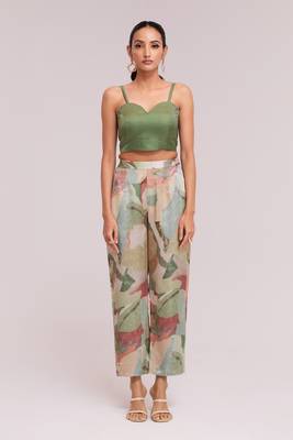 Awesome multi-color satin crop top with pant and blazer 3