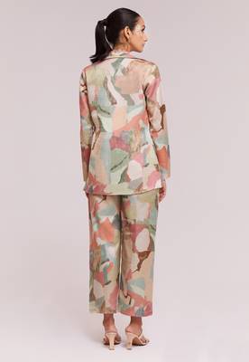 Awesome multi-color satin crop top with pant and blazer 5